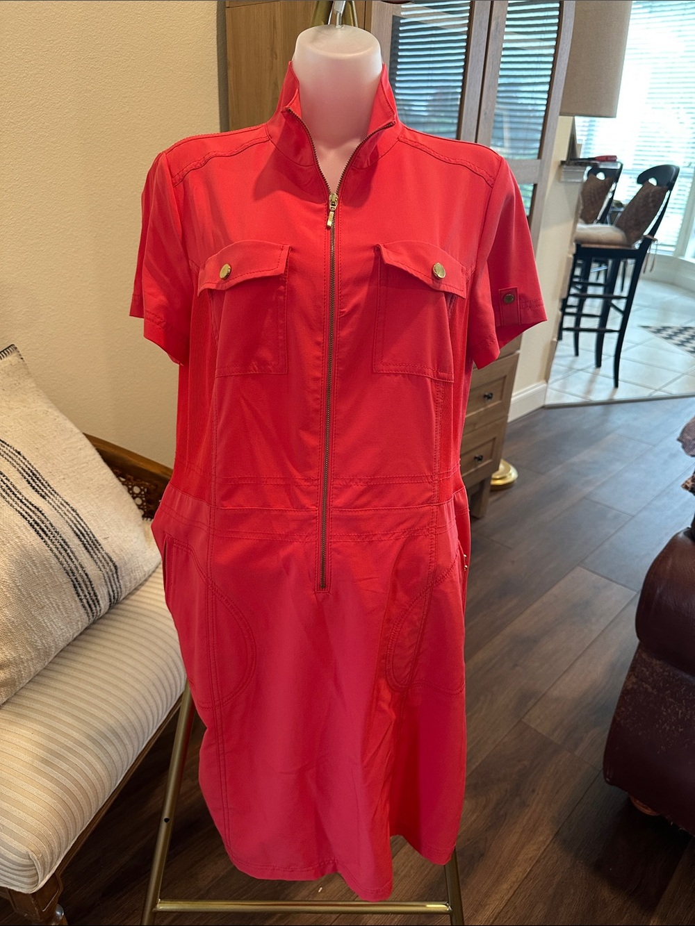 Chico’s Zenergy Short Sleeve Zip Front Coral Dress